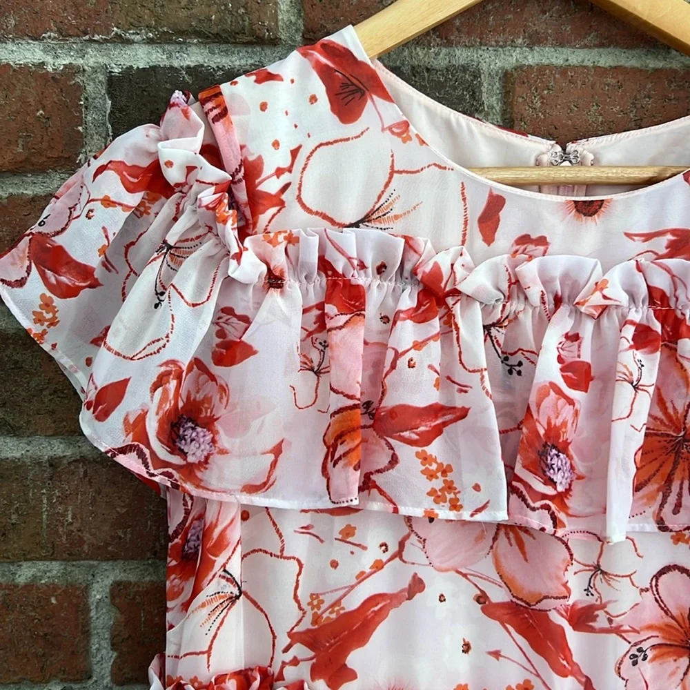 Badgley Mischka Floral Ruffle Dress - Picture 4 of 9